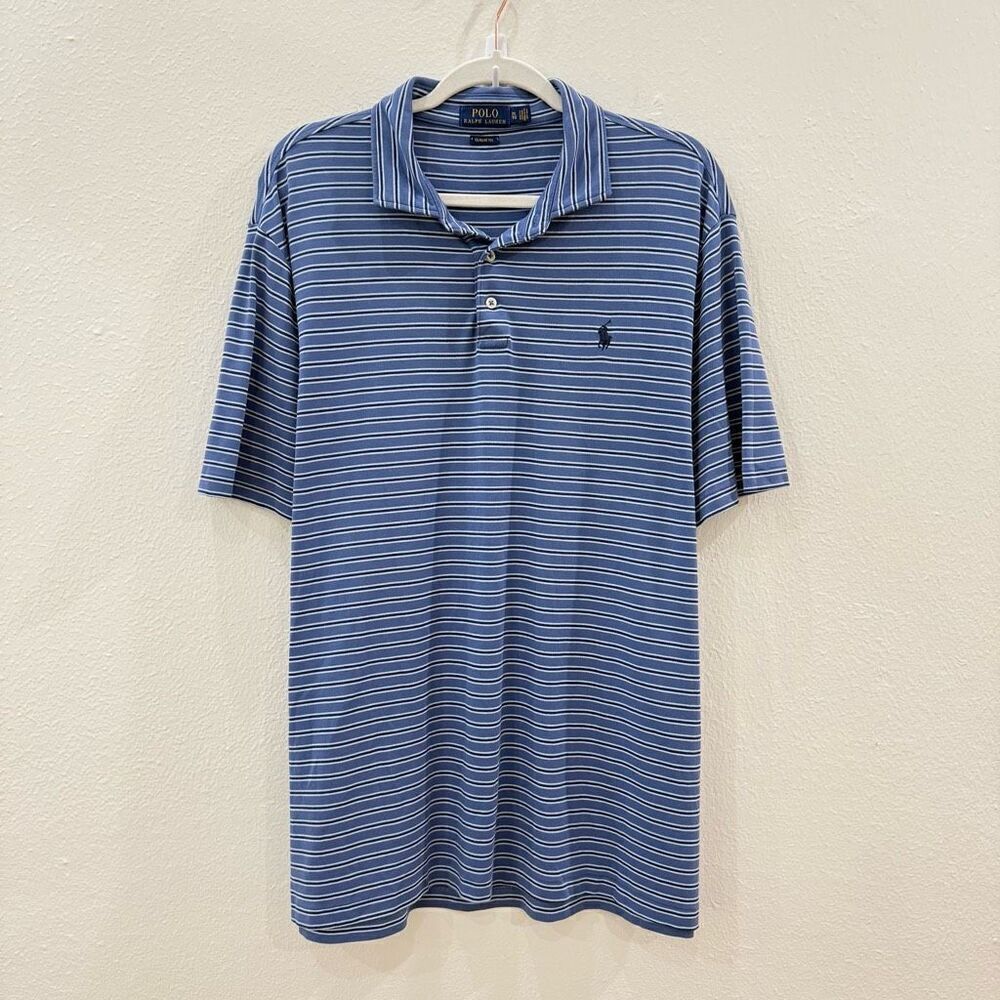 Polo Ralph Lauren Men's XL Classic Fit Blue Striped Short Sleeve Polo Shirt